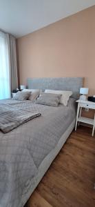 a large bed in a bedroom with a desk at Apartmán Ellis in Podhájska
