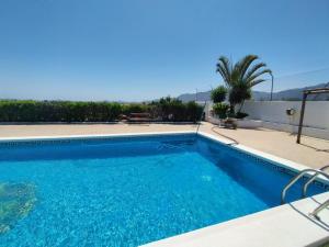 a swimming pool in a villa with a palm tree at Villa Calamaco in Los Gallardos