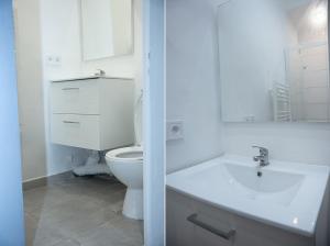 a white bathroom with a toilet and a sink at Appartement en plein centre de Nîmes in Nîmes