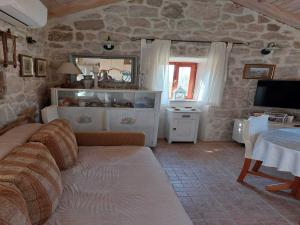 a living room with a couch and a television at Holiday Home Kamenice - One Bedroom Holiday Home with Terrace in Gruda +4 photos