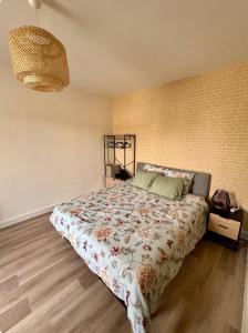 a bedroom with a bed and a wall at Chez Olivia in Melle +8 photos