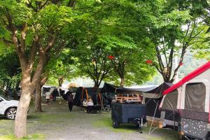 a group of tents and a group of people in a park at Riverside Forest Pension Camping in Gapyeong