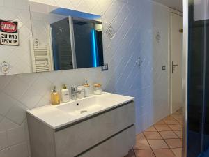 a bathroom with a white sink and a mirror at Il cavalluccio in Anzio +38 photos