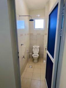 a bathroom with a toilet and a shower at Two Bedroom, City View Apartment, Bondeni, Mombasa in Mombasa