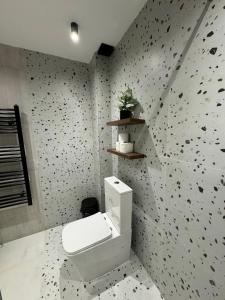 a bathroom with a white toilet in a room at Sliv in Vinica