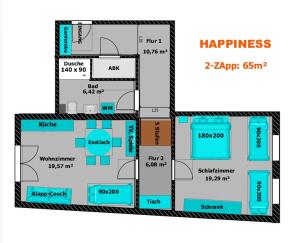 Půdorys ubytování HAPPINESS 2-ZApp 1-OG Hofgeismar-Zentrum!