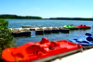 a group of boats sitting in the water at Apartment Am Lübbesee in Templin