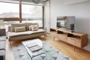 a living room with a couch and a tv at Palacio Miramar by FeelFree Rentals in San Sebastián
