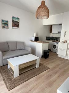 a living room with a couch and a table at Grand studio cosy - A deux pas de la gare in Agen