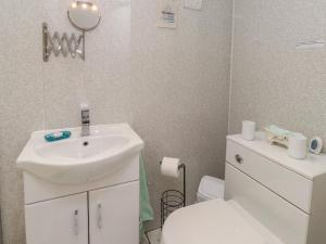 Un baño con un lavabo blanco y un inodoro. en The Outbuilding at Tyn Llan, en Cemaes 15 fotos más