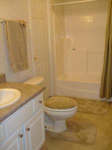 a bathroom with a toilet and a shower and a sink at Rainbow House in Angel Fire +9 photos
