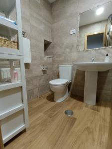 un baño con inodoro y lavabo en Casa Filo, en Redondela
