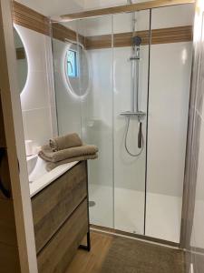 un baño con ducha y lavabo en Pavillondulantana, en Les Taillades