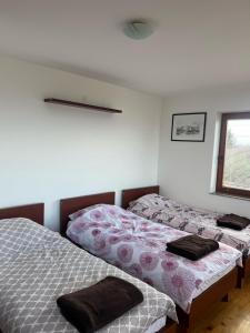 twee bedden naast elkaar in een kamer bij Resort Stari Bagrem Tvrdimici in Tvrdimići