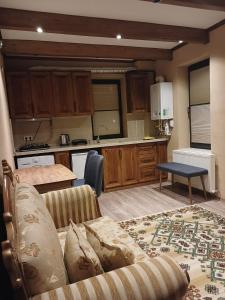 a living room with a couch and a kitchen at ELEGANT HOUSE Cappadocia in Göreme +7 photos
