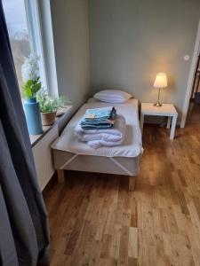 una piccola camera da letto con un letto e una finestra di Corporate apartment a Fellingsbro