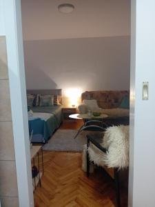 a living room with a bed and a couch at Apartman Tanja in Arandelovac
