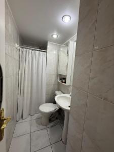 a bathroom with a toilet and a sink at Depto Estudio 2 personas Las Condes in Santiago