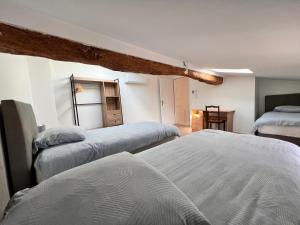 a bedroom with three beds in a room at Le Gîte du Port in Saint-Pierre-de-Boeuf