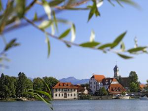 a town on the shore of a body of water at Ferienwohnungen Merkle in Wasserburg am Bodensee
