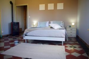 a bedroom with a large bed and a fireplace at Quick Home Eco Belvedere in Graglia