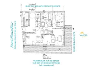 Půdorys ubytování BeachTerraceFour- EG, Meerblick, Terrasse, Kamin, Sauna