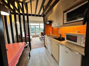 Kuchyň nebo kuchyňský kout v ubytování Studio cabine au pied des pistes à Villard de Lans, terrasse sud, parking gratuit - FR-1-515-106