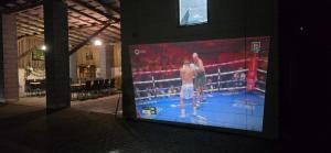 TV a/nebo společenská místnost v ubytování Ruda Rzeczka - domek letniskowy nad stawem z balią i wiatą