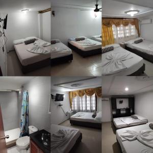 a collage of four pictures of beds in a room at Casa Emmalana in Santa Marta