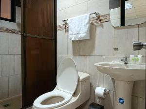 a bathroom with a toilet and a sink at Apartamentos Marconela in San Mateo