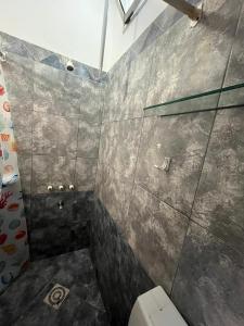a bathroom with a shower and a toilet in it at Casa Lavanda in Embalse +14 photos