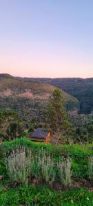 a house sitting on top of a grassy hill at Cabanas Terrunyo - Cabana Bela in Urubici