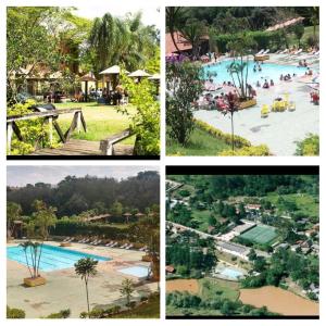four different pictures of a pool at a resort at Chalé em camping in Itu +9 photos