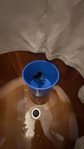 a blue bowl sitting on top of a table at Oh, Mon Bateau! No running water, bez tekuce vode in Belgrade