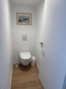 a bathroom with a toilet and a picture on the wall at Maison Trégastel, proche plage Coz Pors in Trégastel +27 photos
