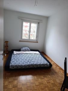 una camera da letto con un letto in una stanza con una finestra di ESC Basel a Birsfelden