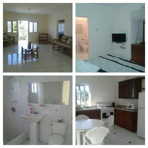 four pictures of a kitchen and a living room at Turquoise Sea Villa in Montego Bay +24 photos