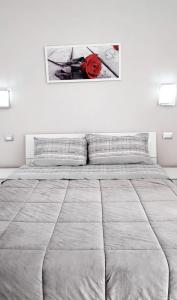 巴勒莫Tourist House Palermo的白色卧室设有一张大床,墙上挂着一张照片