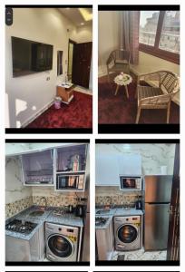 a series of four pictures of a kitchen with appliances at HOTEL Mansoura University Private in Mansoura
