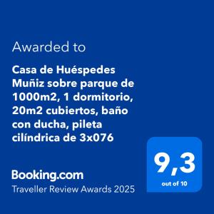 a screenshot of a cell phone with the words upgraded to case de hiloypes at Casa de Huéspedes Muñiz sobre parque de 1000m2, 1 dormitorio, 20m2 cubiertos, baño con ducha, pileta cilíndrica de 3x076 in Muñiz