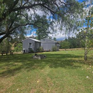a house in the middle of a yard with a tree at FarmStay Pepperina & Bird Sanctuary in Bendemeer