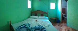 a bedroom with a bed in a green room at Casa El Buen Descanso in Moyogalpa