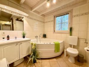 a bathroom with a tub and a toilet and a sink at Meeresblume - Baabe in Baabe