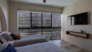 โทรทัศน์และ/หรือระบบความบันเทิงของ Divine House with private roof and pool only 1km from the Beach