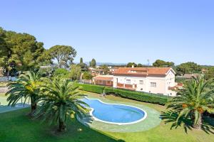 an overhead view of a swimming pool in a yard with palm trees at Apartamento Martin y Rose en Salou in Salou