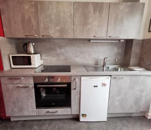 a small kitchen with a sink and a microwave at Hypercentre Strasbourg Vue Cathédrale in Strasbourg