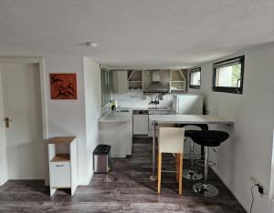 a kitchen with a table and chairs in a room at Dalea in Bad Waldsee