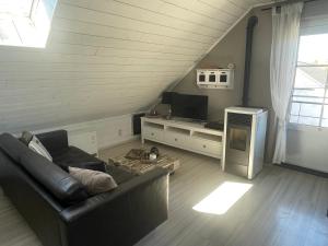 a living room with a couch and a tv at Espace Bien Etre et Spa in Libin