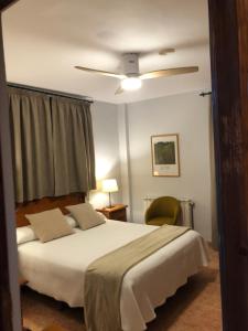 a bedroom with a bed and a ceiling fan at Hotel Florido in Sort