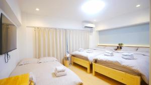 Cette chambre comprend 2 lits jumeaux et une télévision. dans l'établissement Yuina Hotel Shinjuku, à Tokyo